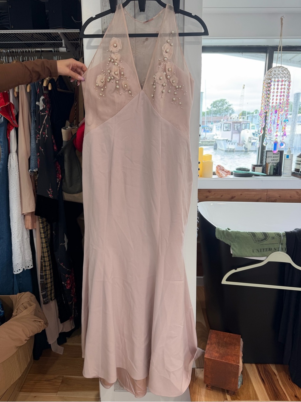 Elie Tahari Blush Pink Embellished Halter Maxi Dress